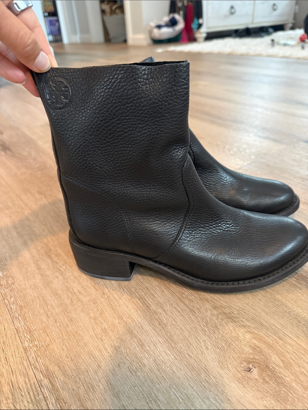 Tory Burch Black Pebbled Leather Ankle Booties